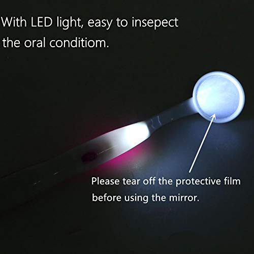 Ceonam 2 Pcs Dental Mirror with Light Tool LED Lighted Teeth Inspection Mirror Anti Fog Curve Angle Dentist Oral Care Tool (Orange)