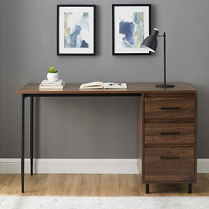 Walker Edison 3 Drawer Modern Wood and Metal Computer Writing Desk Home Office Workstation Small, 52 Inch, Dark Walnut