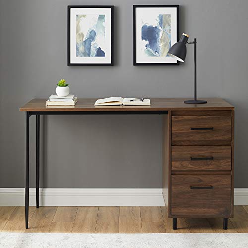 Walker Edison 3 Drawer Modern Wood and Metal Computer Writing Desk Home Office Workstation Small, 52 Inch, Dark Walnut