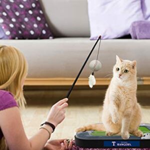 Pets First Cat Scratching Toy MLB Texas Rangers Baseball Field Cat Scratcher Toy with Interactive Cat Ball Bell in Tracks. 5-in-1 CAT Toy: Cat Wand Poll with Catnip Filled Plush Baseball & Feathers