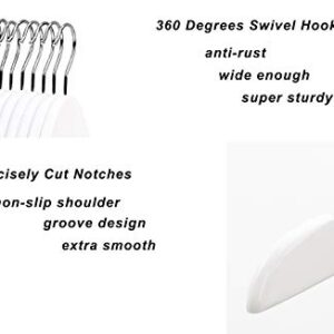 Premium Solid Wood Bridal Wedding Dress Hangers, Beautiful Wooden Shirt Suit Coat Jacket Clothes Hangers-360° Strong Swivel Hook-Extra Smooth Finish-Smoothly Cut Notches-10 Pack- White Color LM01B