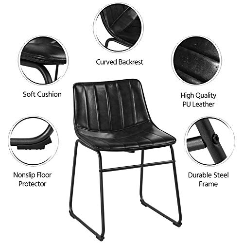 Yaheetech 18" PU Leather Dining Chairs Armless Chairs Indoor/Outdoor Kitchen Dining Room Chairs with Metal Legs Upholstered, Set of 4, Black