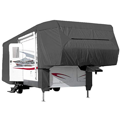 North East Harbor Waterproof Durable Tear-Resistant 5th Wheel Toy Hauler RV Motorhome Cover Fits Length 33'-37' Feet New Fifth Wheel Travel Trailer Camper Zippered Panels 500D Polyester Fabric