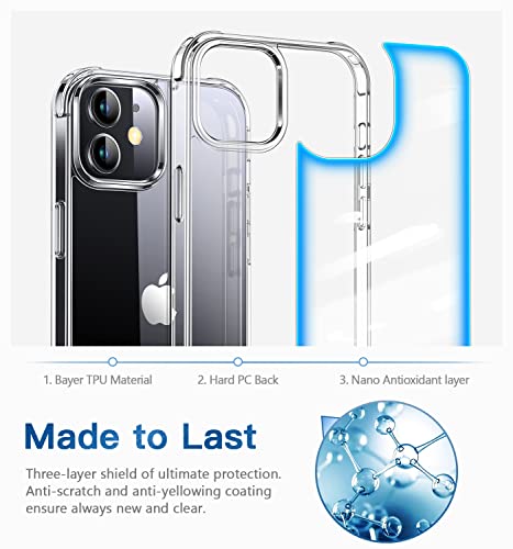 CANSHN Clear Protective for iPhone 12 Case/iPhone 12 Pro Case, [Military Drop Protection] [Not Yellowing] Shockproof Cover with Hard Back & Soft TPU Bumpers, Slim Thin Phone Case for iPhone 12/12 Pro