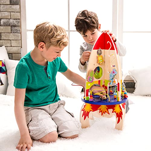 Classic World Activity Cube Rocket, Activity Box Space Craft Activity Center with Bead Maze Gears Mirror Roller Coaster Busy Board for Toddlers Kids