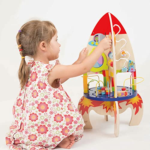 Classic World Activity Cube Rocket, Activity Box Space Craft Activity Center with Bead Maze Gears Mirror Roller Coaster Busy Board for Toddlers Kids