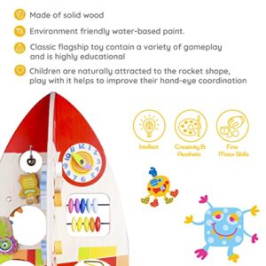 Classic World Activity Cube Rocket, Activity Box Space Craft Activity Center with Bead Maze Gears Mirror Roller Coaster Busy Board for Toddlers Kids