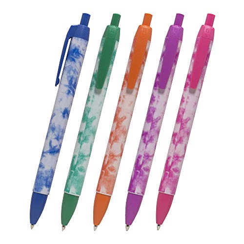 RevMark 5-Pack Tie Dye Ballpoint Pens - Black Ink - USA Made with fun tie dye design, perfect for school, office or home, for yourself or a gift. Trending pens for kids and adults. (Assorted)