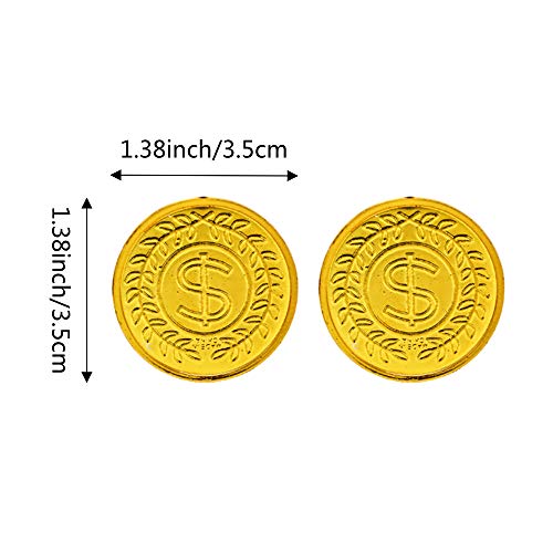 150 Pieces Plastic Play Coins Gold Pirate Treasure Hunt Coins Toys for Kids Party Theme Props Decoration Party Favor Lucky Draw Games Plastic Gold Coins Great for Kids Toddlers Teachers