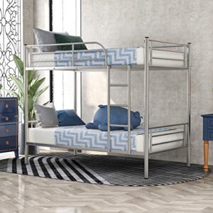 metal bunk bed,twin over twin heavy duty bed frame with guardrails and ladder for boys, girls,teens and adults,convertible to 2 separated beds(silver)