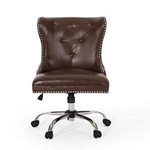 christopher knight home keith contemporary tufted swivel office chair, dark brown + chrome