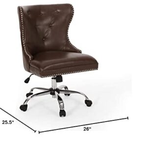 Christopher Knight Home Keith Contemporary Tufted Swivel Office Chair, Dark Brown + Chrome