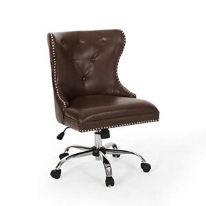 Christopher Knight Home Keith Contemporary Tufted Swivel Office Chair, Dark Brown + Chrome