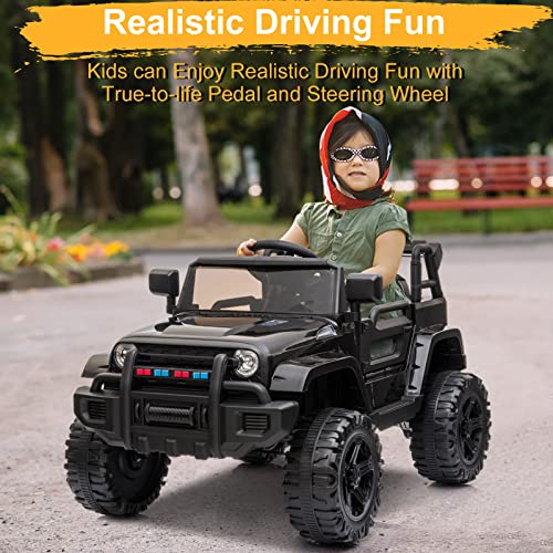 VALUE BOX Kids Ride On Truck 2.4G Remote Control, Kids Electric Ride-on Car 12V Battery Motorized Vehicles Age 3-5 w/ 3 Speeds, Spring Suspension, LED Lights, Horn, Music Player, Seat Belts (Black)