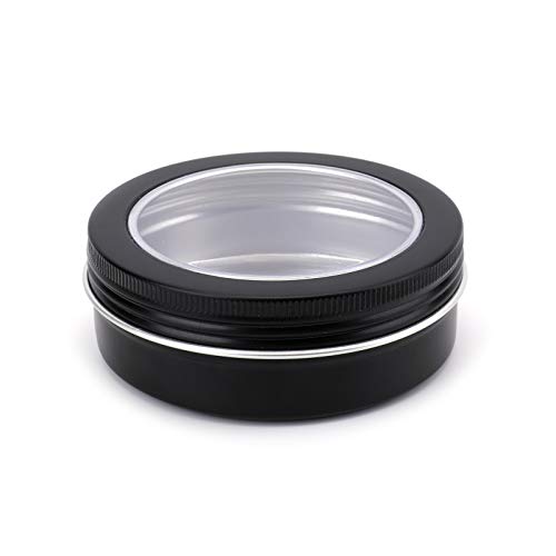 Foraineam 30 Pack 4 Ounce Round Tins Screw Lids Tin Cans with Clear Window Matte Black Metal Spice Containers Aluminum Travel Storage Jars for Kitchen, Office, Gifts, Candies