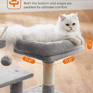 Feandrea Cat Tree, Small Cat Tower with Padded Perch, Cat Cave, 3 Pompoms, Cat Activity Center, Light Gray UPCT121W01