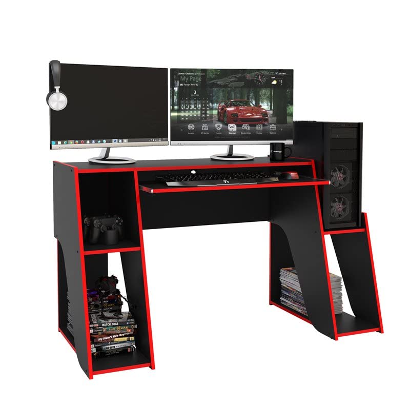 Polifurniture Kyoto Gaming Desk, Black & Red