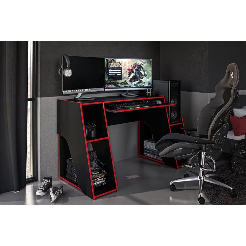 Polifurniture Kyoto Gaming Desk, Black & Red