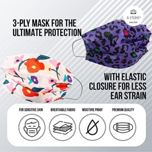 Safe N Wild Disposable Face Masks - 50 Breathable, Soft, Comfortable Masks Disposable - Waterproof 3 Ply Disposable Face Mask (Animal Print)