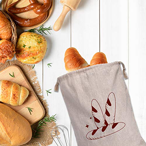 4 Packs Linen Bread Bags for Homemade Bread, Unbleached, Reusable Bread Storage Bakery & Baguette