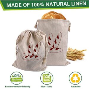4 Packs Linen Bread Bags for Homemade Bread, Unbleached, Reusable Bread Storage Bakery & Baguette