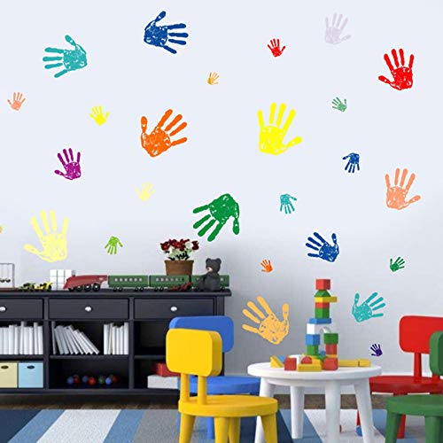 Maydahui 50PCS Colorful Handprint Wall Decal Paint Splash Decor Stickers Peel and Stick DIY for Kids Room Nursery Playroom Home Decoration