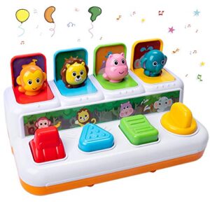 homemall baby interactive pop up animals toy, toddlers musical learning infant sensory pop-up activity toys for 6-12-18 months & 1 year old kids boys girls gifts