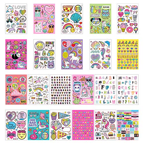 Just My Style 1500+ Stickers, Kawaii Y2K Sticker Book with Positivity Quotes, Sweet Treats, Unicorns, Fun Craft Stickers, for Girls Kids Teens Adults