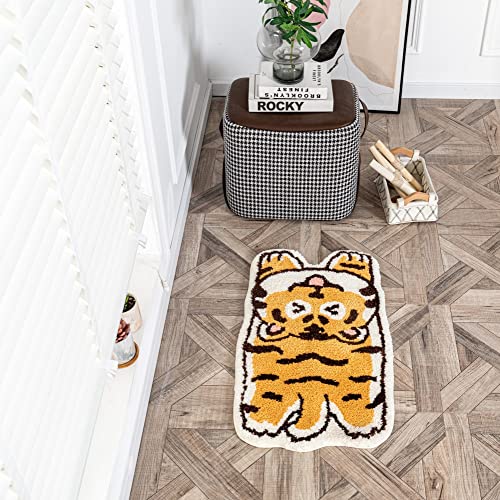 Tiger Shaped Bath Rugs for Bathroom Non Slip, Animals Print Area Rug Water Absorption Small Cute Tiger Bath Mat Cartoon Carpet for Kitchen Floor Door Mat Bedroom Playmat (1.5x2.5 Feet)