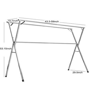 SHAREWIN Clothes Drying Rack for Laundry, 59 Inches Stainless Steel Garment Rack Adjustable and Foldable Space Saving, Laundry Drying Rack for Indoor Outdoor Free Installed Hanger Rack Heavy Duty