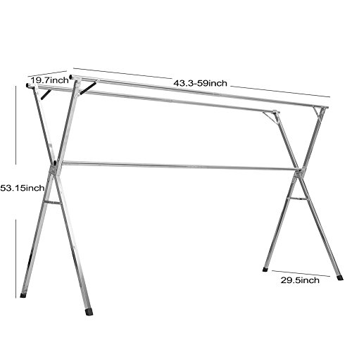 SHAREWIN Clothes Drying Rack for Laundry, 59 Inches Stainless Steel Garment Rack Adjustable and Foldable Space Saving, Laundry Drying Rack for Indoor Outdoor Free Installed Hanger Rack Heavy Duty