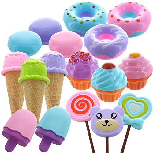 GIFTEXPRESS 17 PCS Pretend Play Food Dessert Set, Sweet Treats Assortment, Toy Donuts, Cupcakes, Ice Cream, Candy Bars, Assorted Dessert Toys for Kids