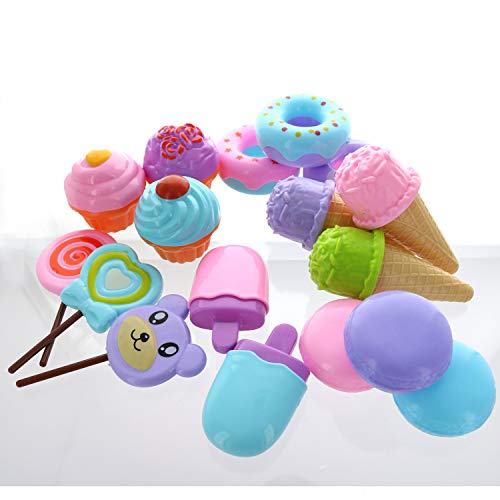 GIFTEXPRESS 17 PCS Pretend Play Food Dessert Set, Sweet Treats Assortment, Toy Donuts, Cupcakes, Ice Cream, Candy Bars, Assorted Dessert Toys for Kids