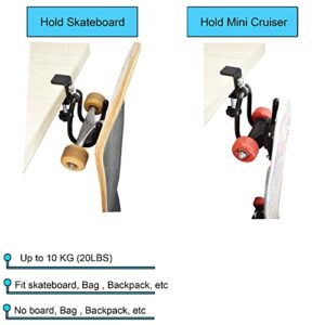 YYST Desk Store Clamp-On Skateboard Holder/Skateboard Hook/Mini Cruiser Hanger | Provides a Convenient Place to Hang Skateboard or Longboard to Reduce Clutter (20 lb. Capacity)- No Board (2)