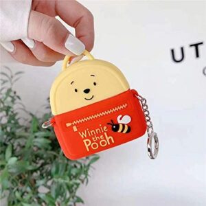 cute airpod case cover for apple airpods 1 2 with keychain clasp winnie the pooh bear backpack bag soft silicone 3d disney disneyland cartoon cute lovely fun kids teens girls daughter boys son