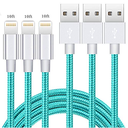 iPhone Charger 10ft 3Pack MFi Certified Long Lightning Cable Nylon Braided USB Charging/Data Sync Cord Compatible with iPhone 13 12 11/X XS XR/8 7 6 6s Plus/SE/5 5c 5s,iPad Pro Air Mini 5 4 3 (Blue)