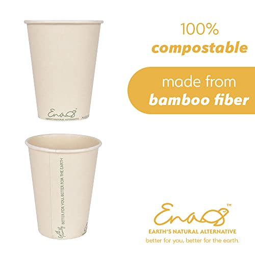 100% Compostable Disposable Coffee Cups [12oz 80 Pack] Paper Cups Made from Bamboo, Eco-Friendly, Biodegradable Premium Party Cups, Natural Unbleached by Earth's Natural Alternative