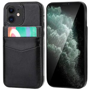 KIHUWEY Compatible with iPhone 12 Compatible with iPhone 12 Pro Case Wallet with Credit Card Holder, Premium Leather Magnetic Clasp Kickstand Heavy Duty Protective Cover 6.1 inch(Black)