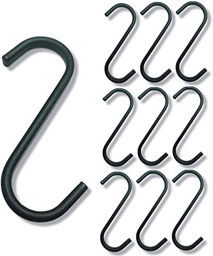 10 PCS Heavy Duty Black S Shaped Hooks for Hanging Pots and Pans Metal Hook Coat Hanger Perfect S Hook for Planter Pot Coat Bag Kitchen Bathroom Bedroom and Office (2.5")