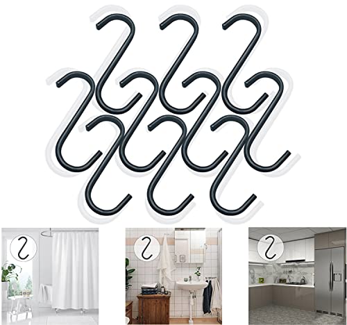 10 PCS Heavy Duty Black S Shaped Hooks for Hanging Pots and Pans Metal Hook Coat Hanger Perfect S Hook for Planter Pot Coat Bag Kitchen Bathroom Bedroom and Office (2.5")