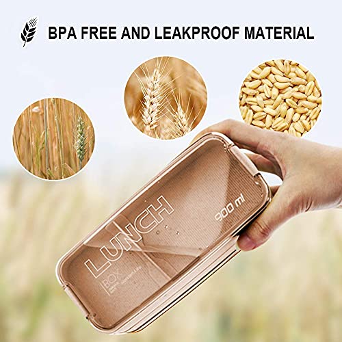 Iteryn Stackable Bento Box Lunch Box, Wheat Straw, 3-In-1 Compartment Japanese Lunch Containers Leakproof, Eco-Friendly Bento Lunch Box Meal Prep - 2 Pack