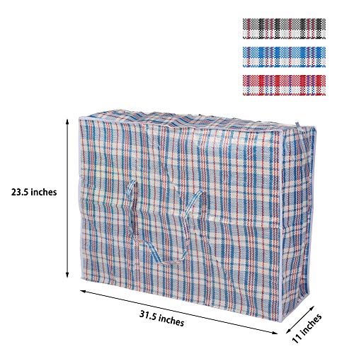 LONABR 3PCS Extra Large Moving Bags Heavy Duty Woven Tote Bag 35gal Checkered Reusable Storage Bag with Durable Handle Zipper for Travelling, College Carrying, Moving, Camping,31"x11"x24"