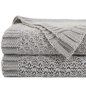 ntbay natural bamboo cable knit throw blanket, 2.2 lbs soft and cooling touch bed blanket, 51x67 inches, silver grey