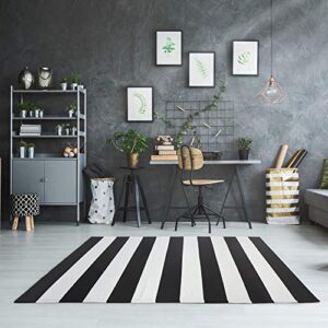 NANTA Black and White Striped Rug 5 x 6.5 (59"x79") Cotton Machine Washable Indoor Outdoor Stripe Rug Farmhouse