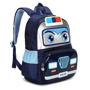 russel molly kids toddler backpack for boys, police car school bag for preschool, daycare and kindergarten (navy)