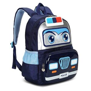 Russel Molly Kids Toddler Backpack for Boys, Police Car School Bag for Preschool, Daycare and Kindergarten (Navy)