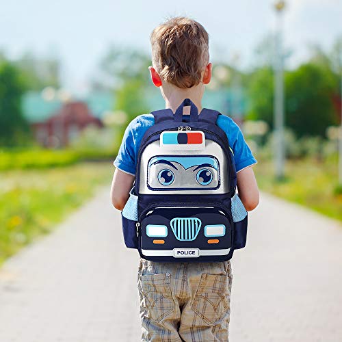 Russel Molly Kids Toddler Backpack for Boys, Police Car School Bag for Preschool, Daycare and Kindergarten (Navy)