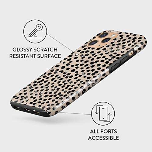 BURGA Phone Case Compatible with iPhone 11 PRO MAX - Hybrid 2-Layer Hard Shell + Silicone Protective Case -Black Polka Dots Pattern Nude Almond Latte - Scratch-Resistant Shockproof Cover