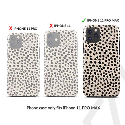 BURGA Phone Case Compatible with iPhone 11 PRO MAX - Hybrid 2-Layer Hard Shell + Silicone Protective Case -Black Polka Dots Pattern Nude Almond Latte - Scratch-Resistant Shockproof Cover