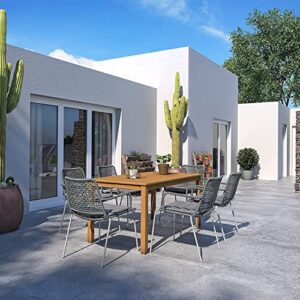 brampton patio bloomington 7-piece outdoor rectangular dining table set | teak finish | ideal for patio and indoors
